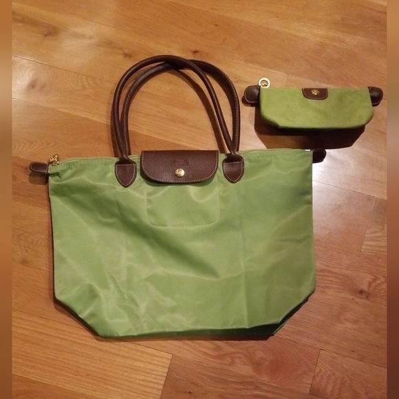 2 Longchamp Le Pliage Handbag Top Handle Tote Canvas Bags (Large + Pouch) Bundle - Picture 2 of 12